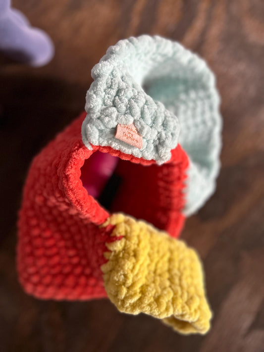 Crocheted Japanese knot purse in 3 different colors